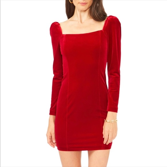1. State Dresses & Skirts - 1. STATE Velvet Mini Dress Vibrant Red Midnight Garden Squared Neck NEW